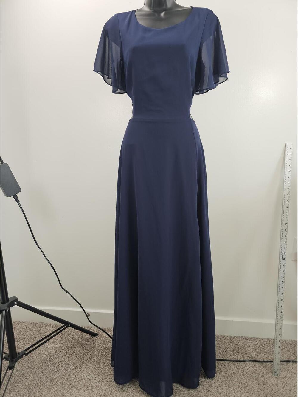 Lulus Navy Blue Sheer Flutter Sleeve Maxi Dress Size M